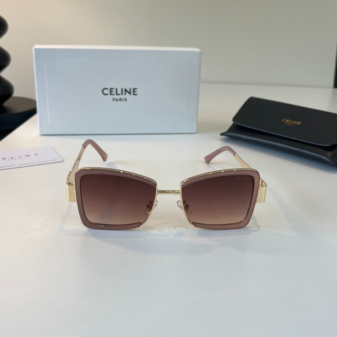 Celine Pink Frame Gradient Brown Lens Gold Triomphe Square Sunglasses
