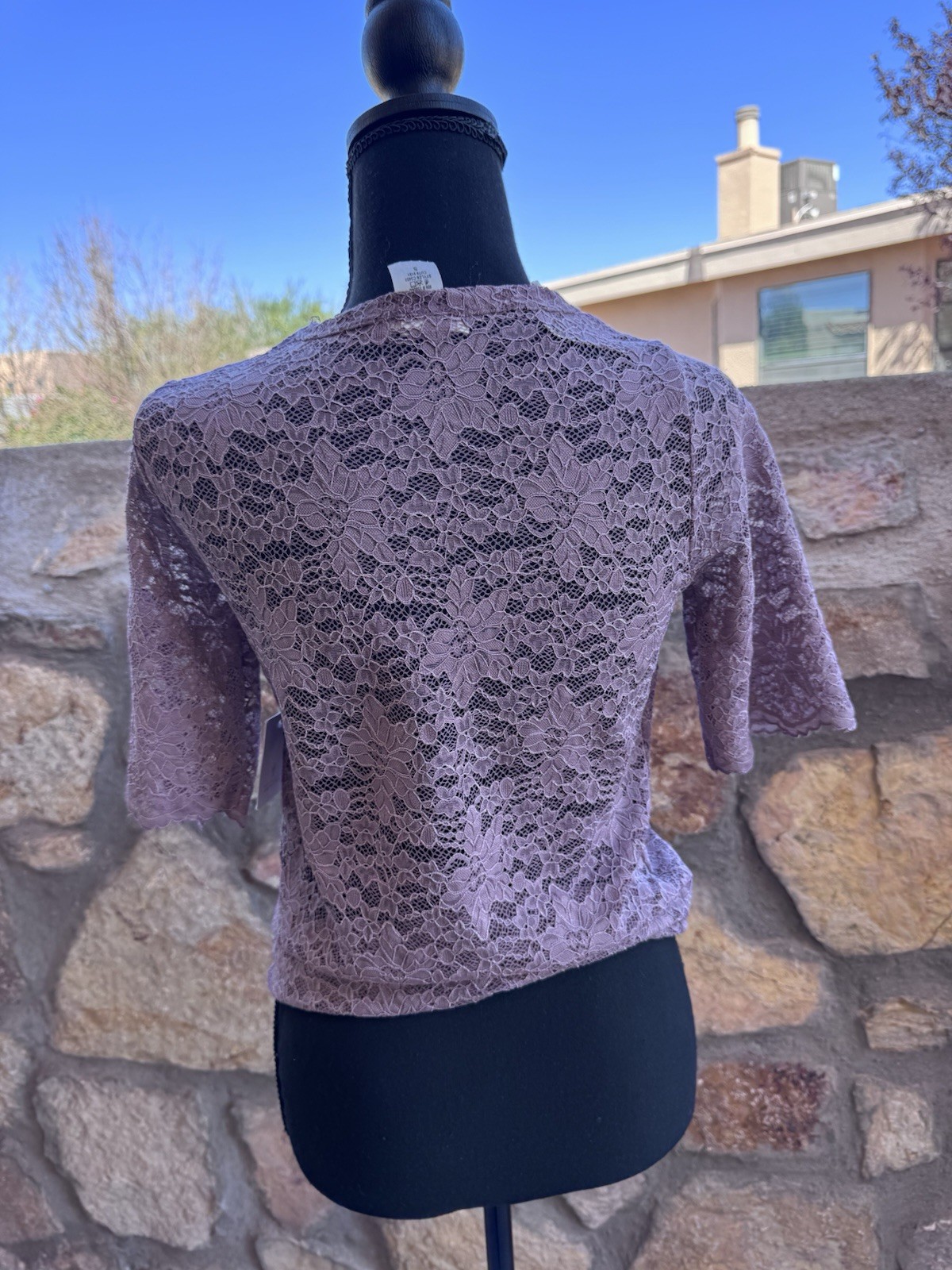 NWT Tinywillow Lilac Lace Floral Top Sz S Stretch Shirt Romantic Boho FREE SHIPP