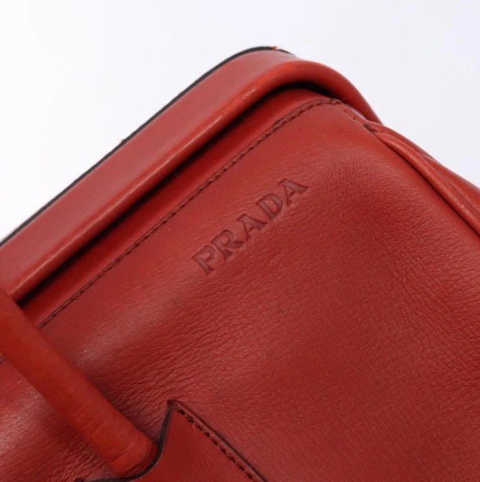 PRADA Hand Bag Leather Red Silver Auth gh740