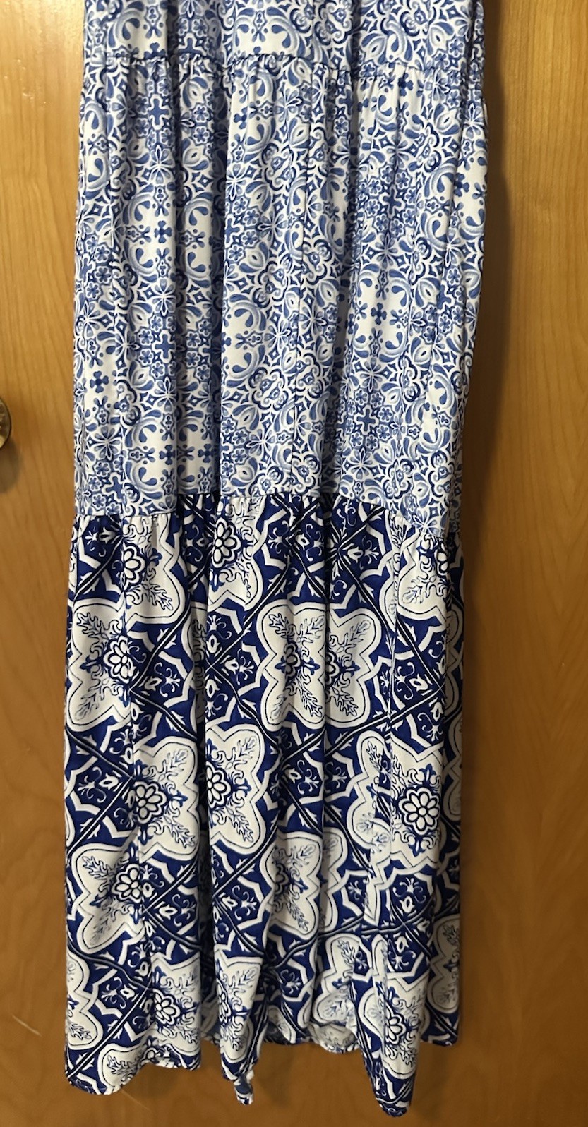 Express Women’s Blue White Mediterranean Spaghetti Strap Tie Maxi Pockets S