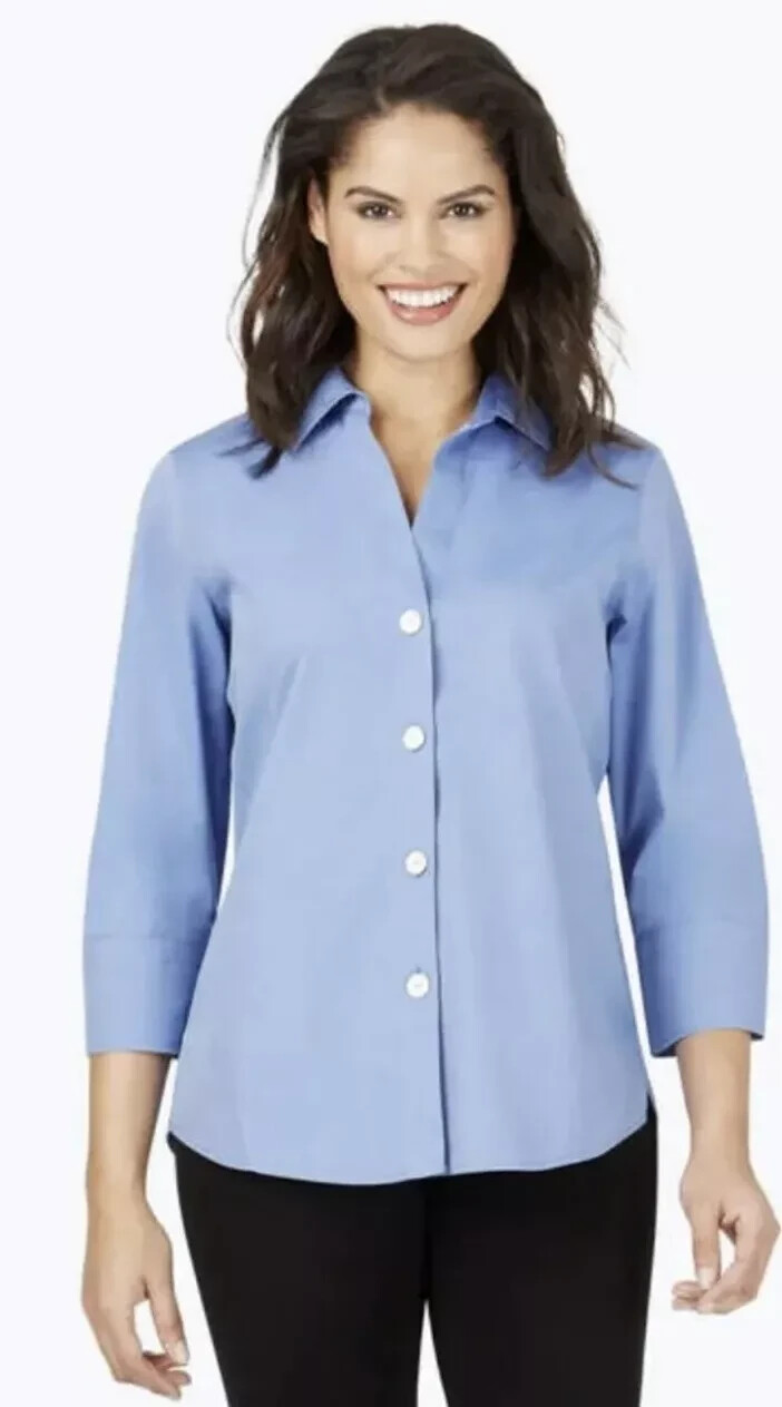 NEW Foxcroft Womens Collared Button Down Dress Shirt Easy Care Poplin Blouse