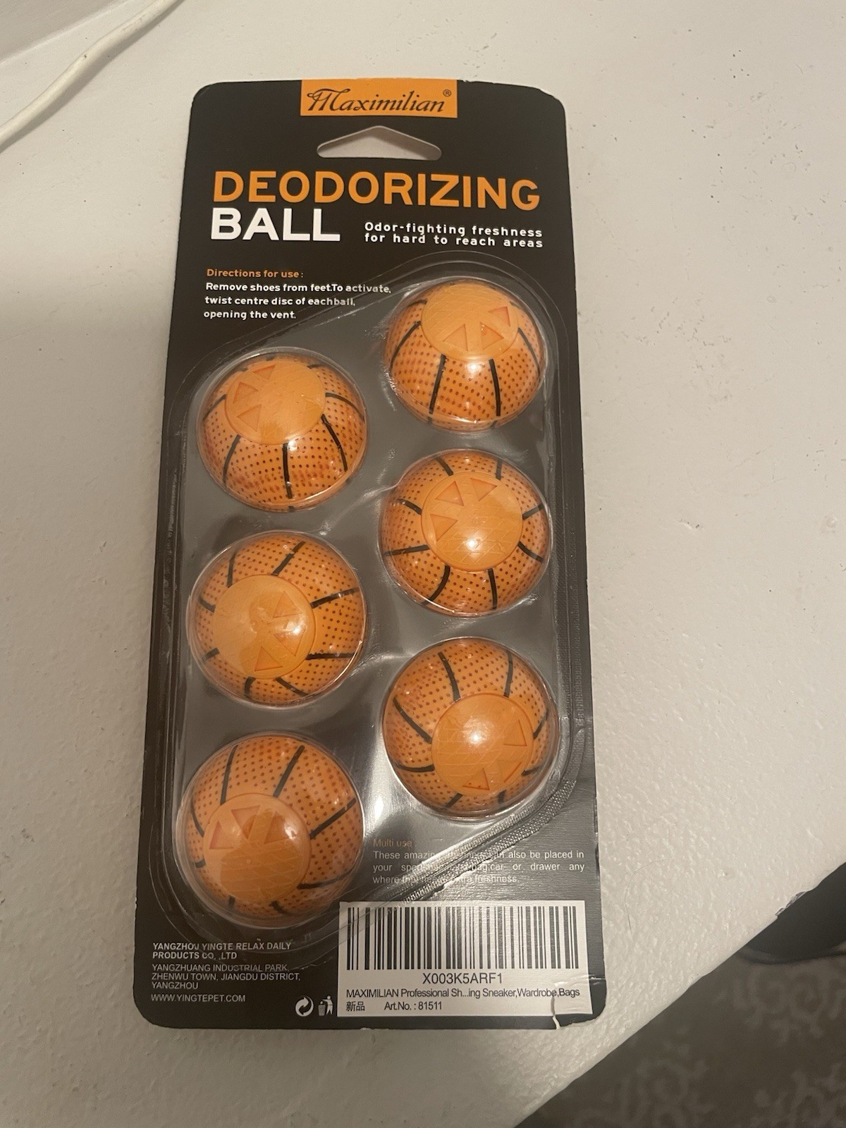 Maximilian Basketball Deodorizing Ball Twist-to-Activate Shoe Fresheners, 6-Pack