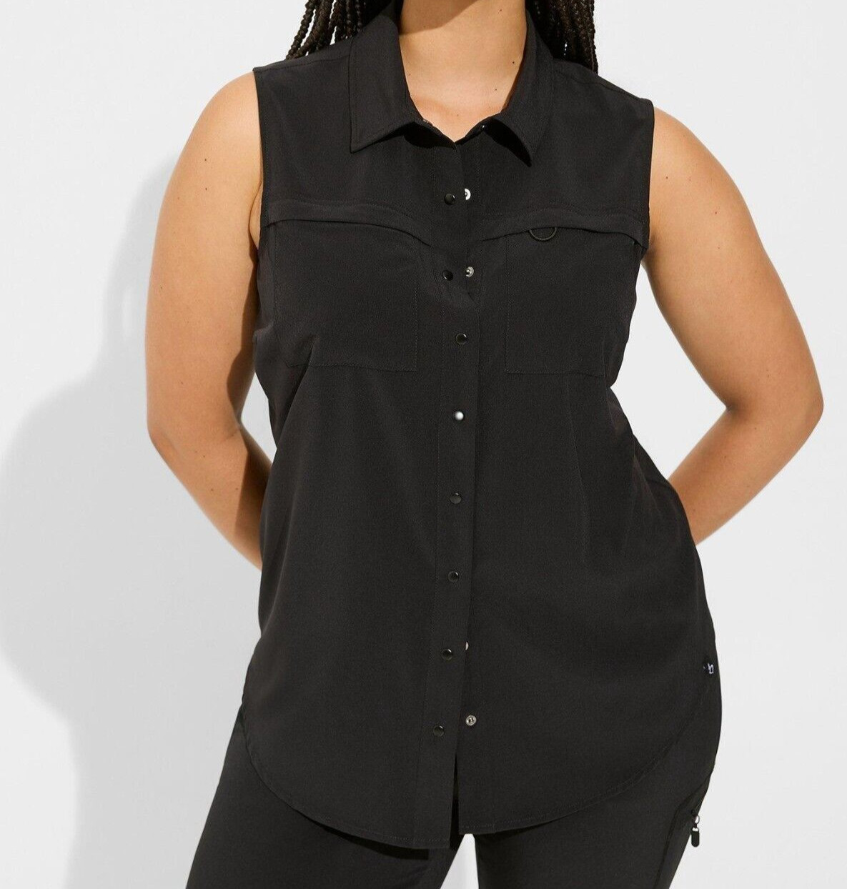 Torrid Happy Camper Woven Sleeveless Active Button Up Black 5 5X 28 #G30186