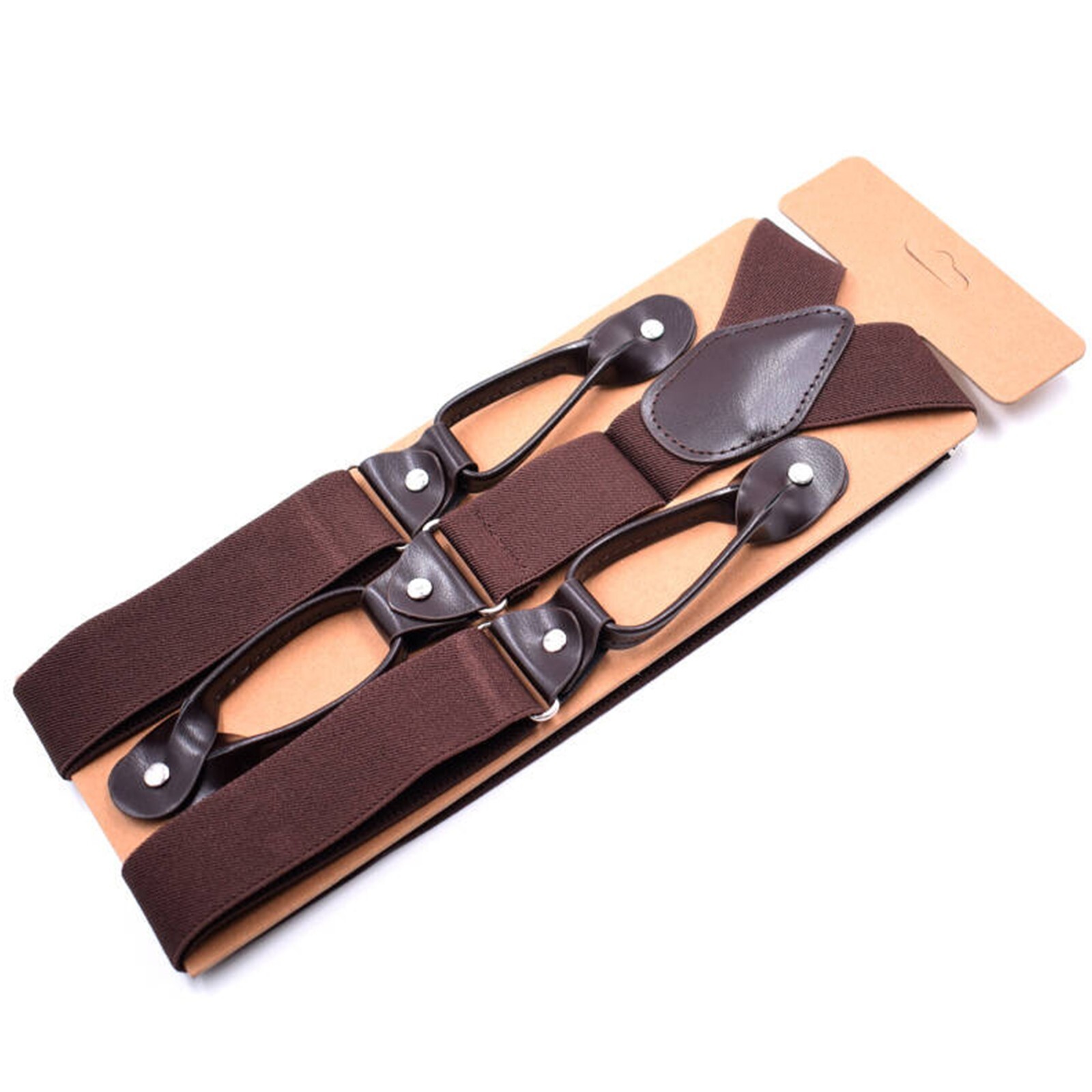 6 Button Holes Link Men’s Suspenders Deep Coffee Color 24-43″ Adjustable Length
