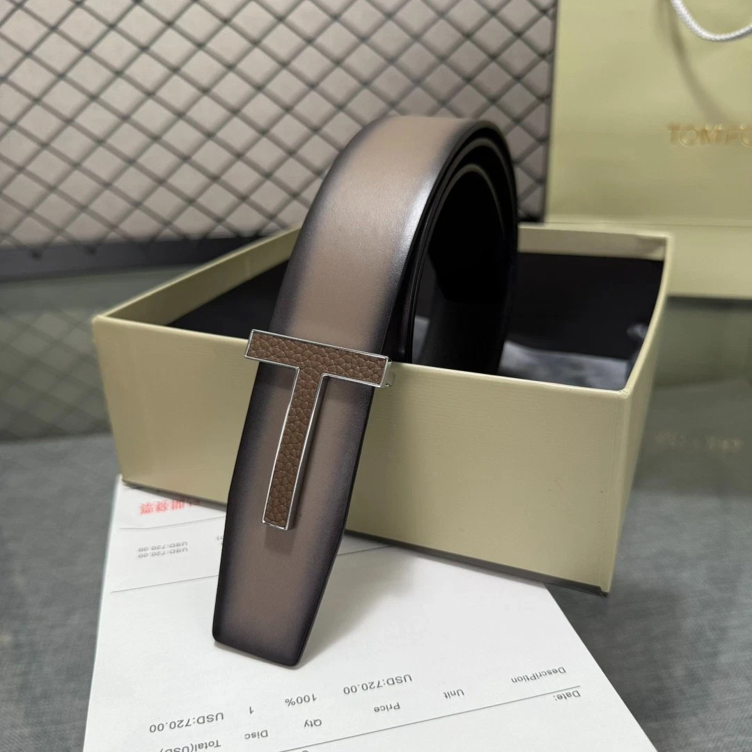 TOM FORD 38mm Gray/Black Reversible Leather Belt New