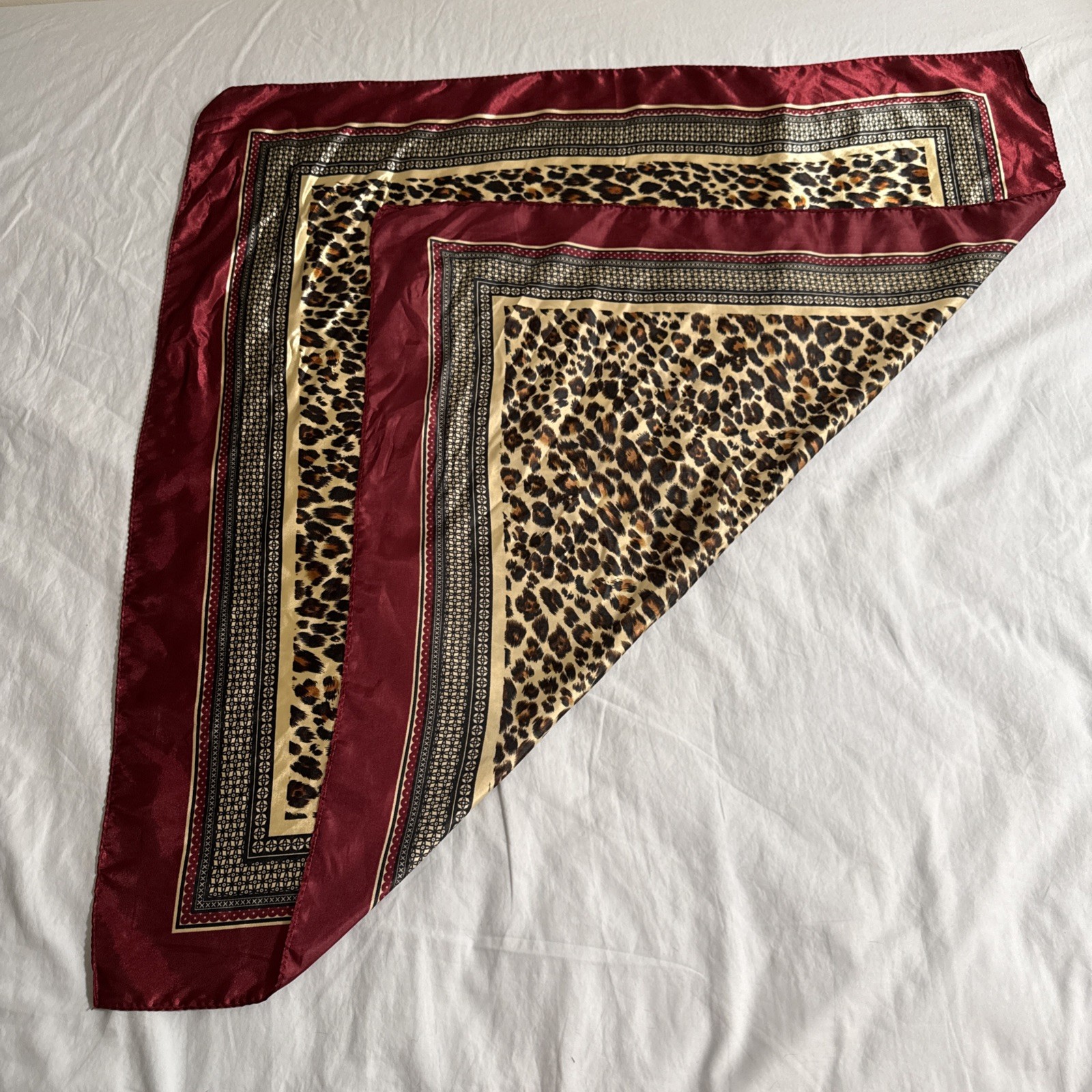 Satin Scarf Silk Feel Neckerchief Head Wrap Bandanna XXL 34in X 34in Cheetah