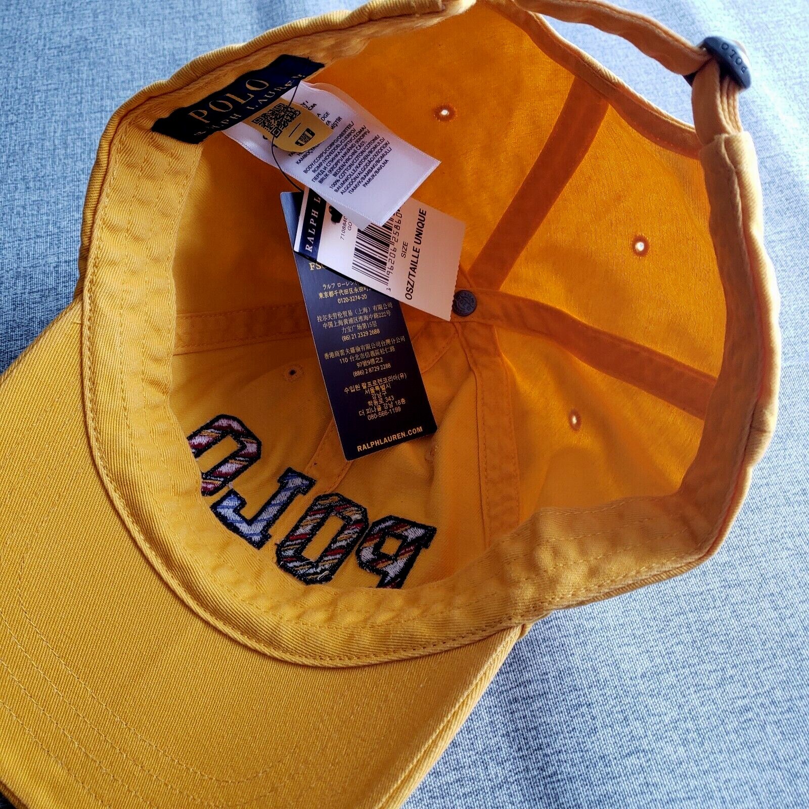 NWT POLO Ralph Lauren COLLEGE BLOCK PREP HAT 6-Panel Dad Cap GOLD Strapback RARE
