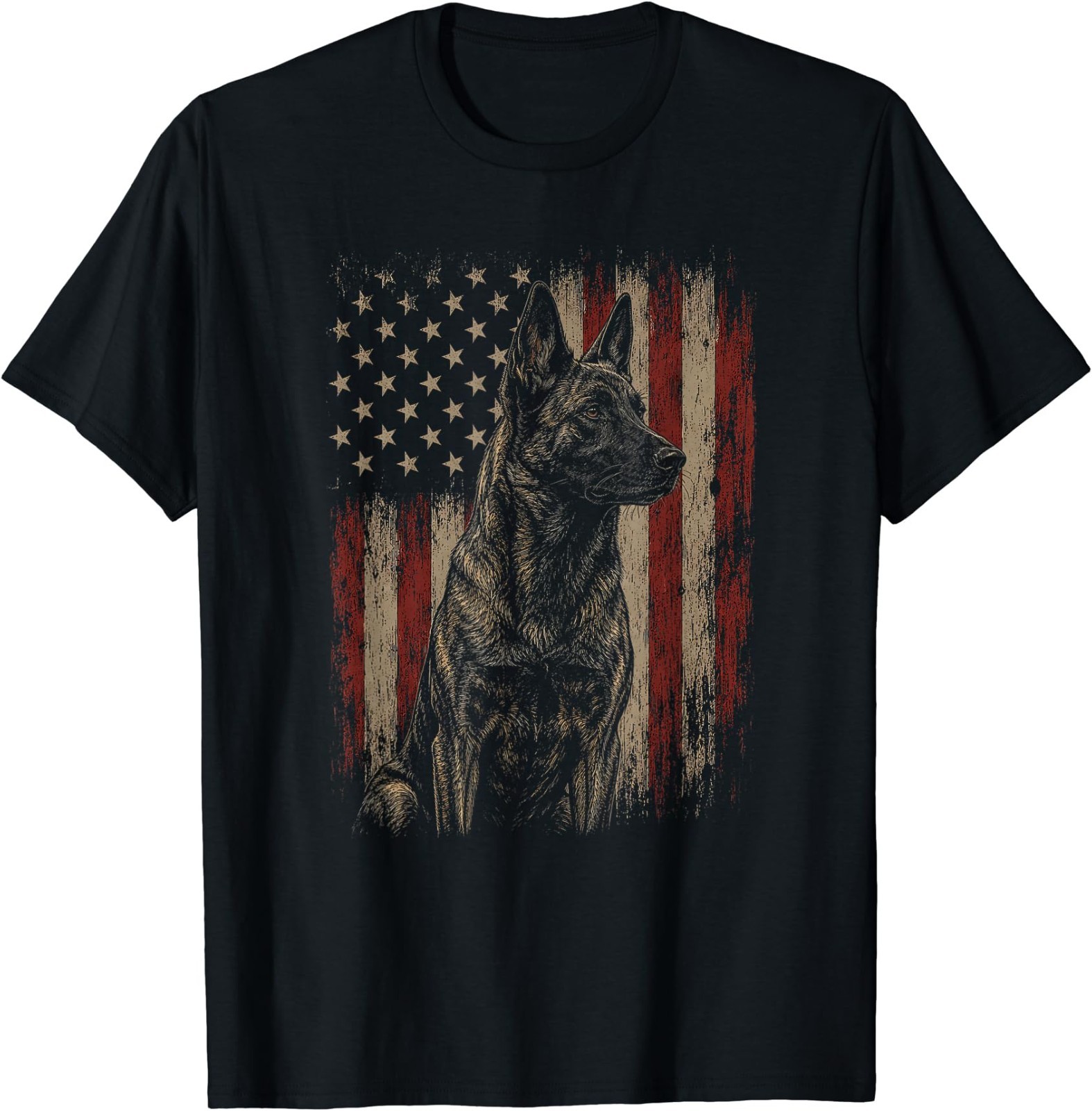American Flag Dutch Shepherd Artwork Design T-Shirt