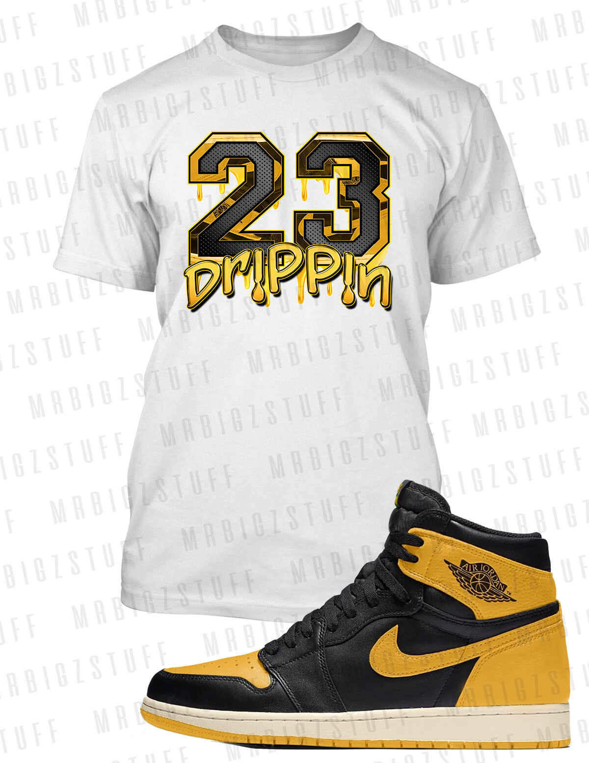 Sneaker 23 Dripping Graphic Tee Shirt to Complement Jordan 1 High OG Yellow