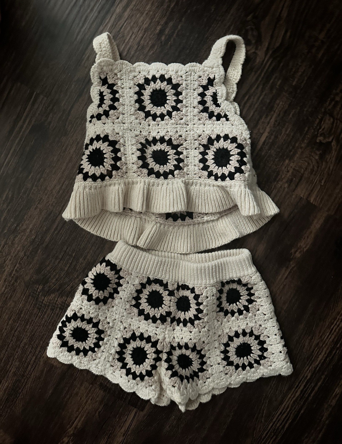 Rabbit + Bear Organic 2pc Crochet Cotton Skirt & Hat Set 12M Cream/Black