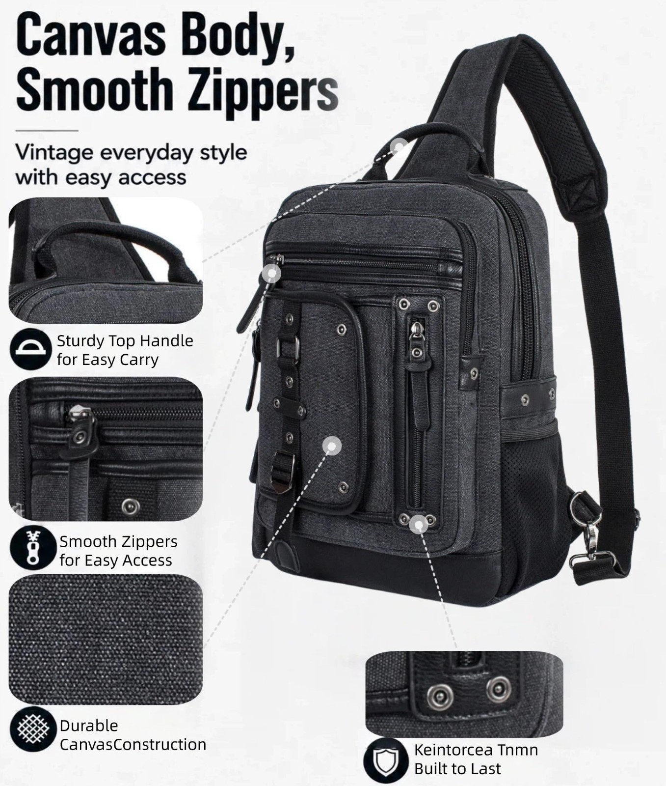 Large Canvas Crossbody Sling Bag for Men – Fits 15.6″ Laptop, Ideal for Work & C