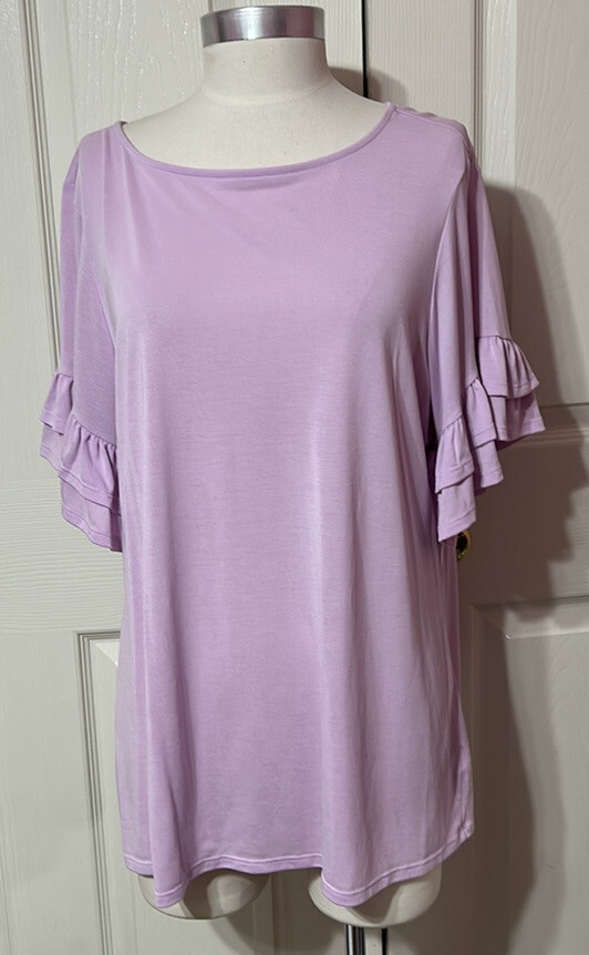 TIME And TRU Womens Light Purple Ruffle Sleeve Pullover Knit Top Blouse 12/14 L