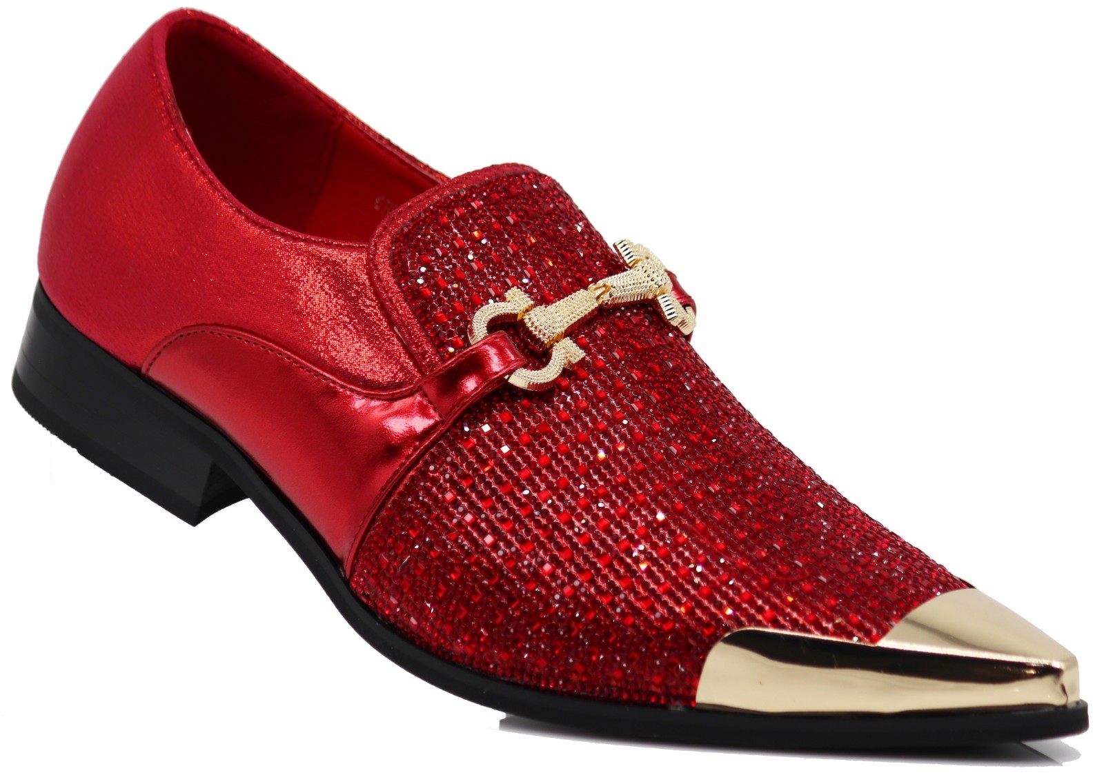 Men’s Gold Rhinestone Dress Shoes Sparkly Glitter Loafers Prom Wedding Party Tux