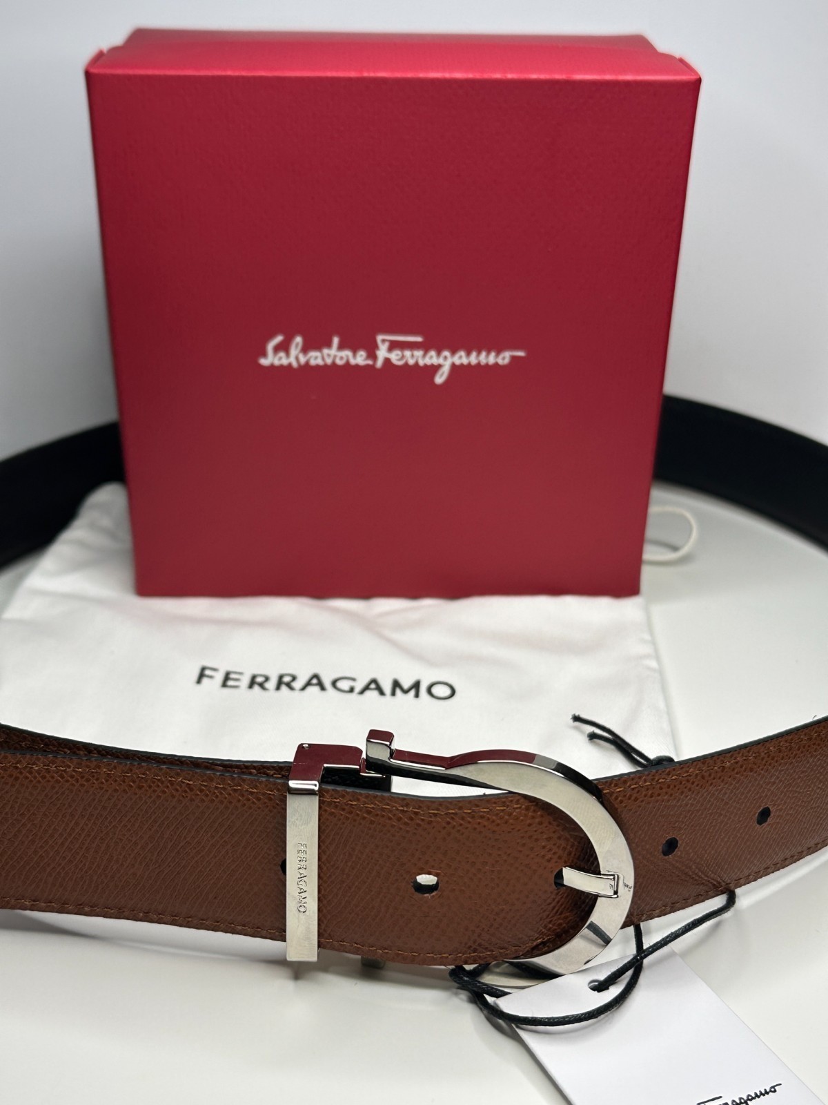 SALVATORE FERRAGAMO TAN & BLACK REVERSIBLE MENS BELT