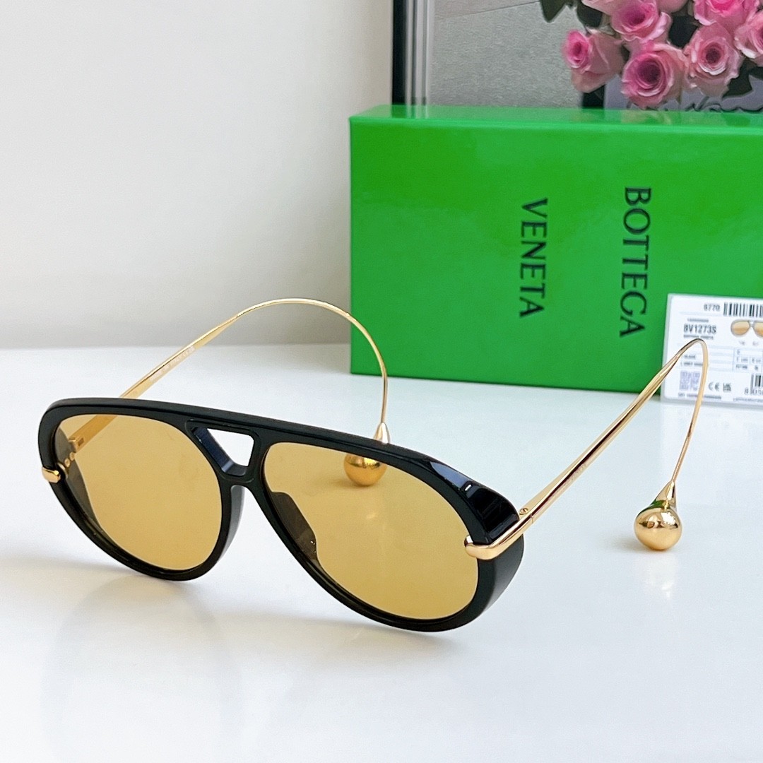 New Bottega Veneta BV1273 Unisex Sunglasses Oversize Black Frame Yellow Lens