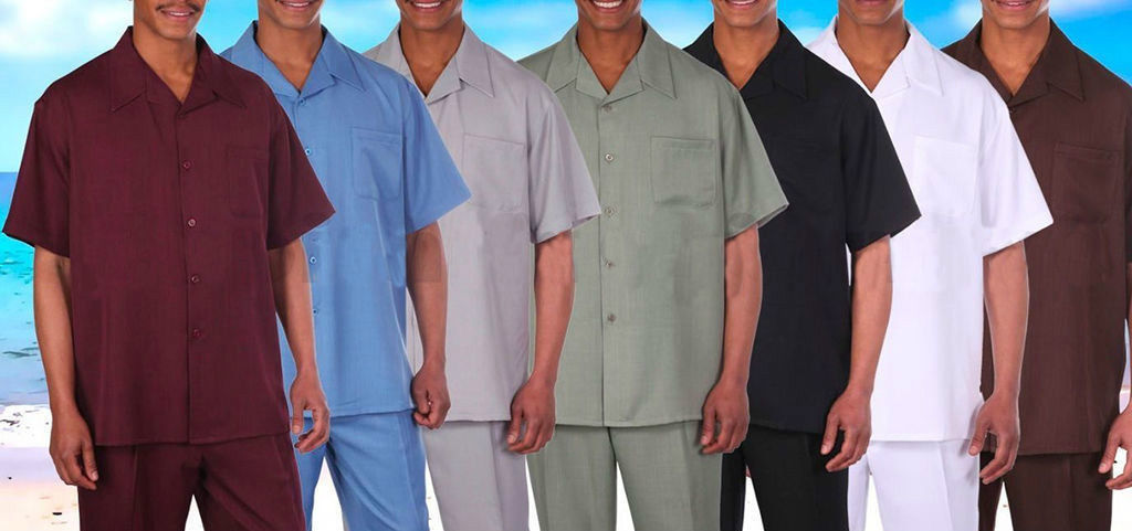 Men’s 2pc Walking Suit Short Sleeve Casual Shirt & Pants Set Solid color 2954