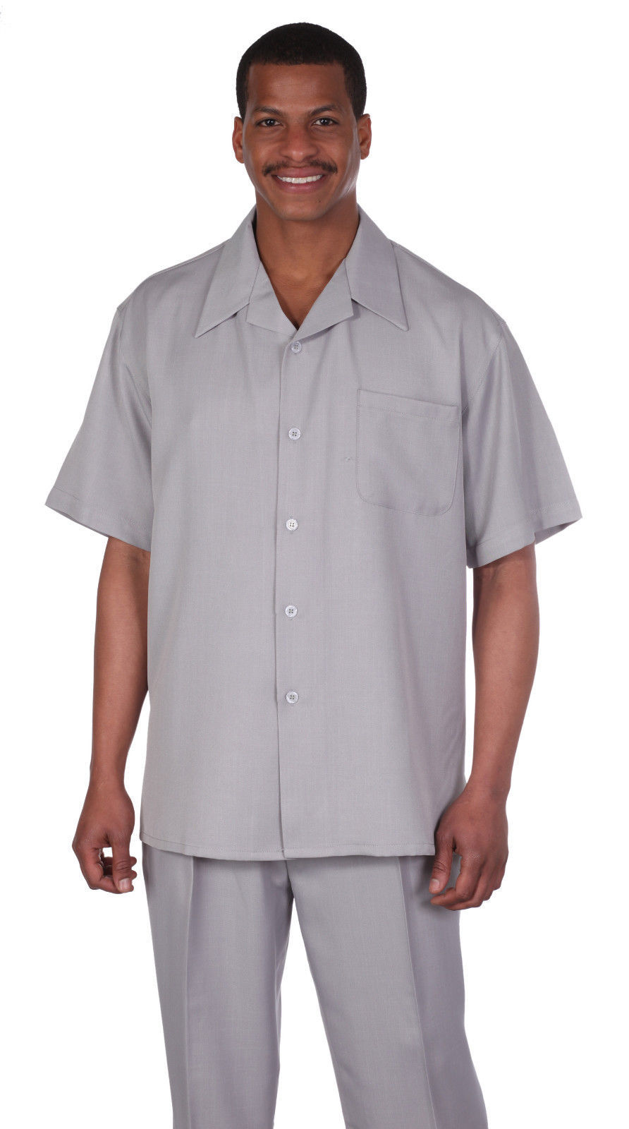 Men’s 2pc Walking Suit Short Sleeve Casual Shirt & Pants Set Solid color 2954