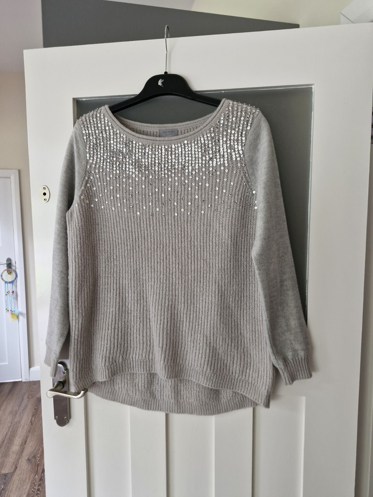 Mint Velvet Hygge Grey Sequin Fleece Knit Sweater Jumper Mohair Size 12