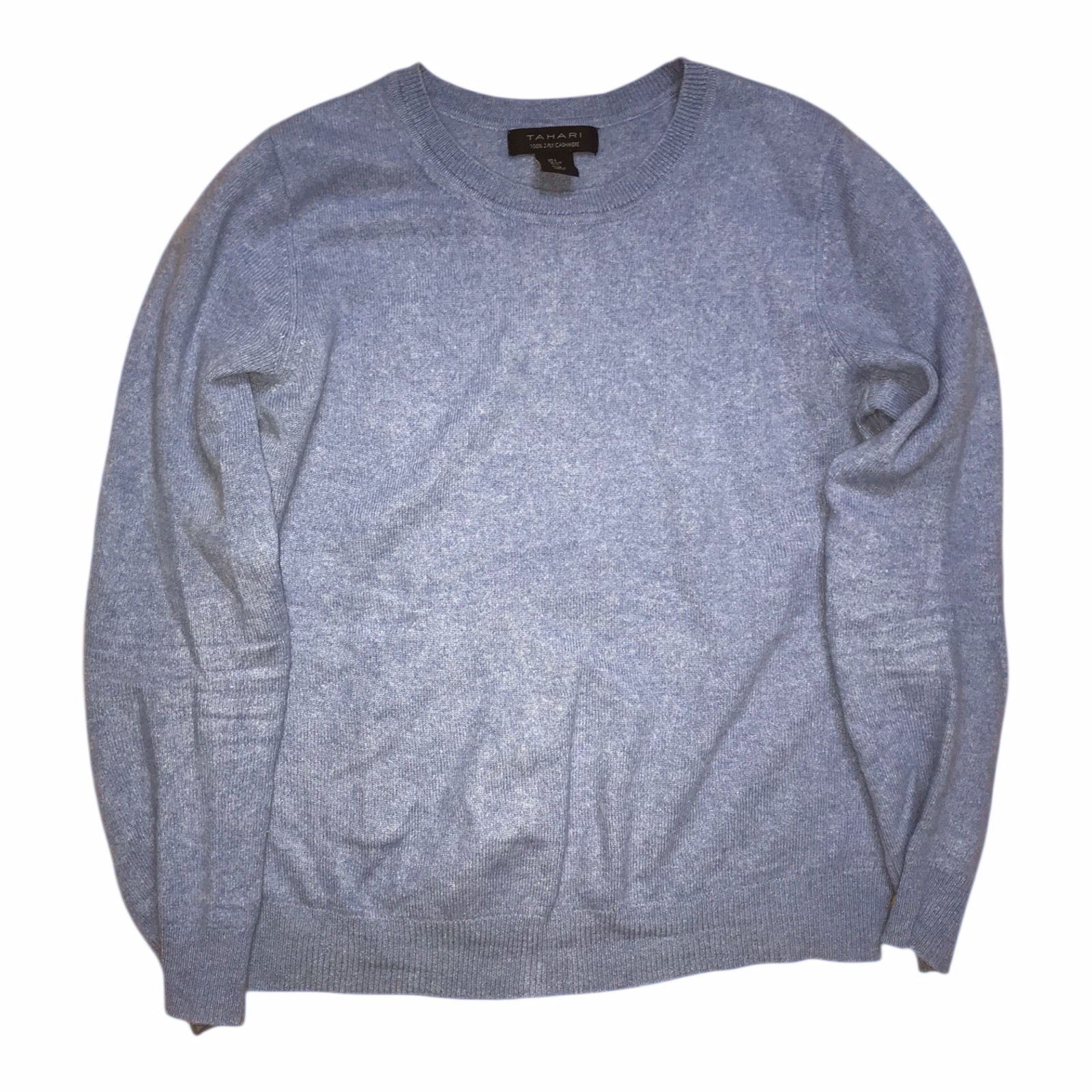 Tahari Womens 100% 2-Ply Cashmere Crewneck Sweater Blue Large L C75