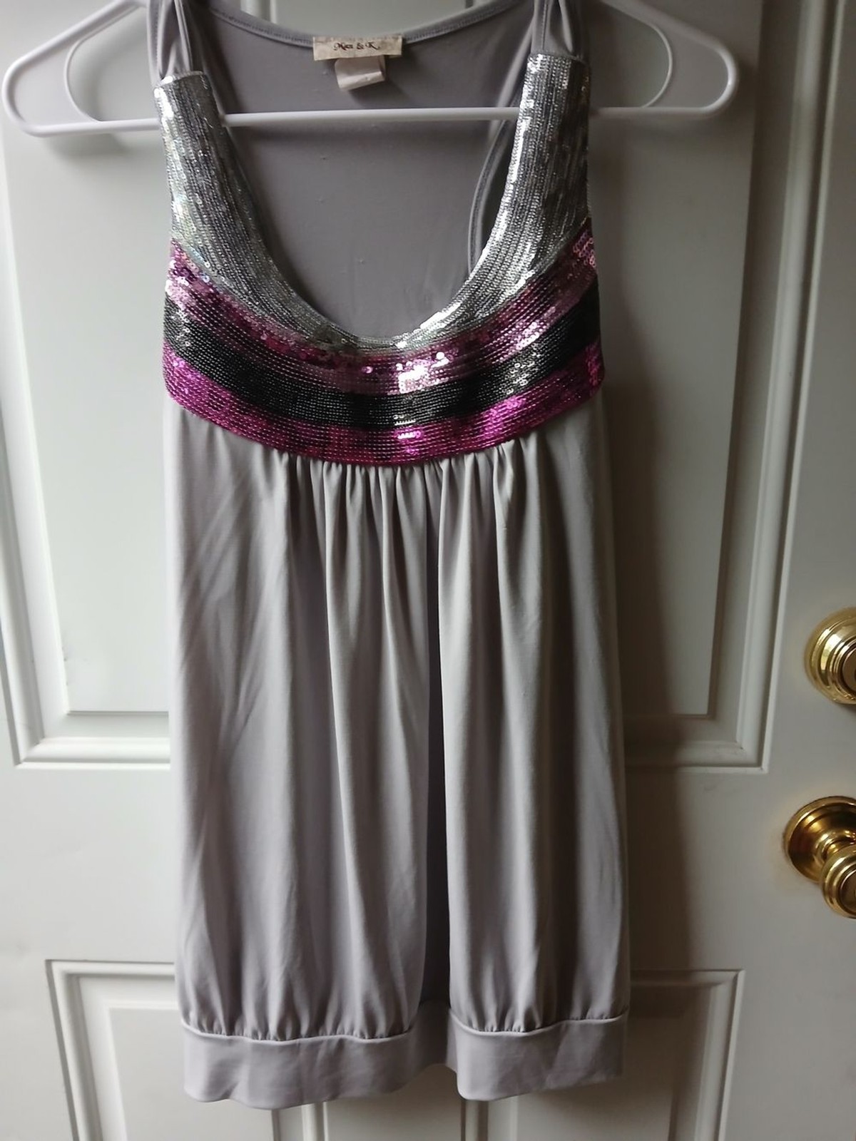 Sequin-Trim Grey Tank Top by