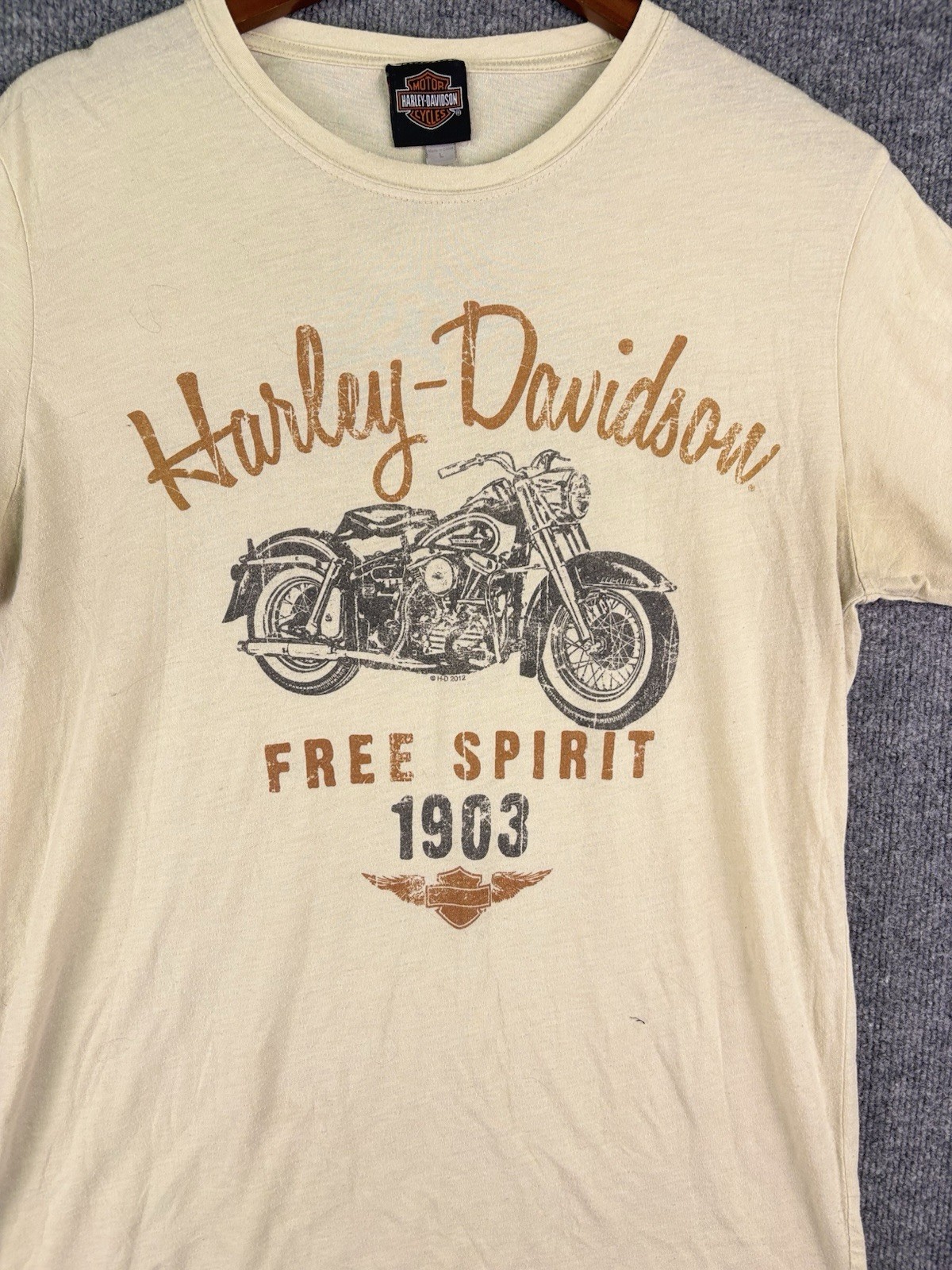 Harley-Davidson Shirt Mens L Nevada Beige Free Spirit 1903 Motorcycle T Shirt 33