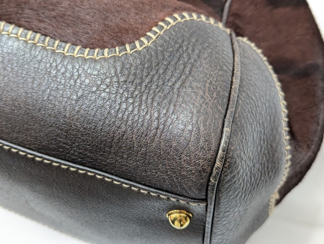 Gucci Pelham Horsebit Harako Shoulder Bag Dark Brown 223958 Women’s Auth