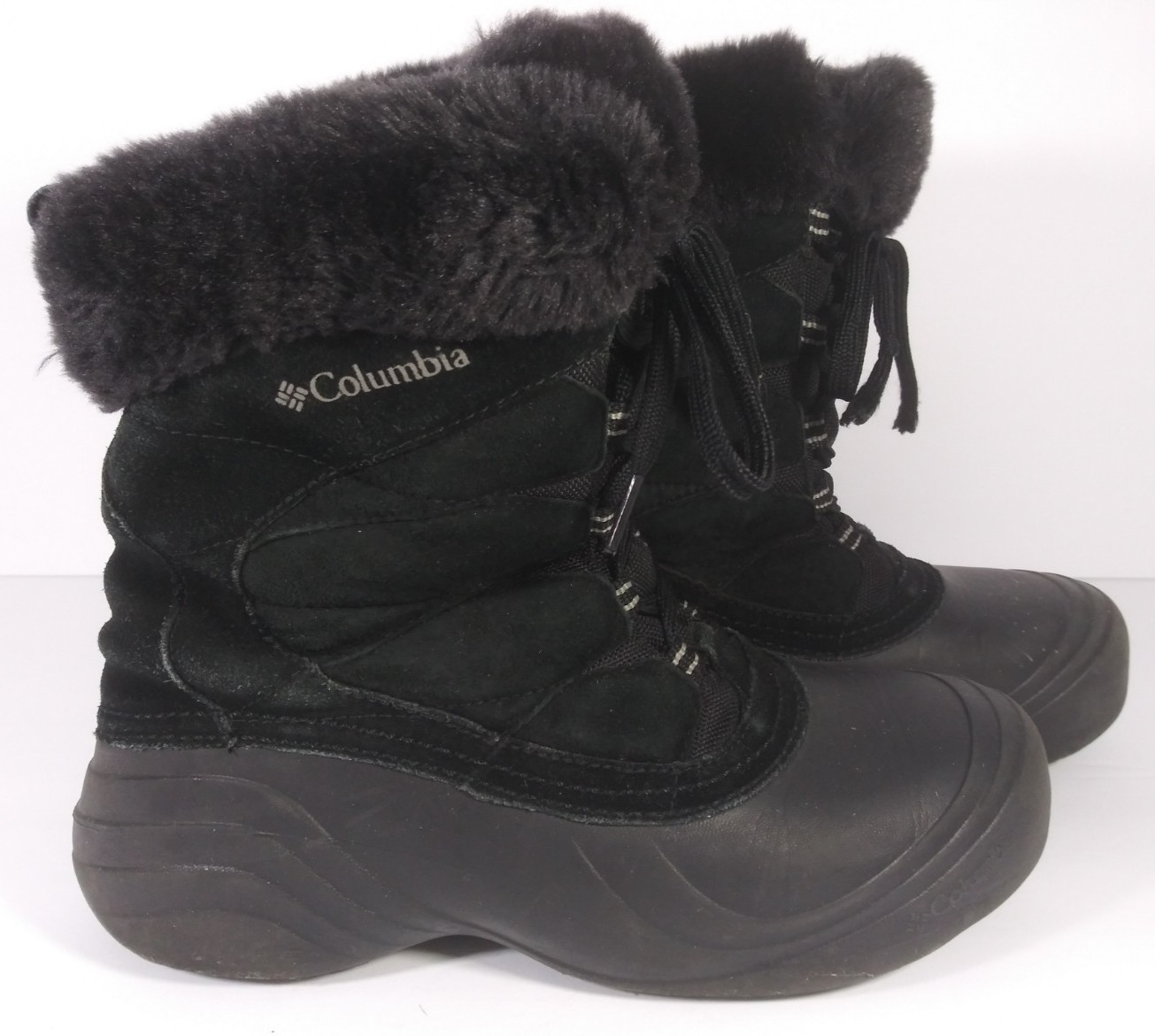 Columbia Black Suede Water Proof Faux Fur Lace High Top Snow Boots Womens Sz 10