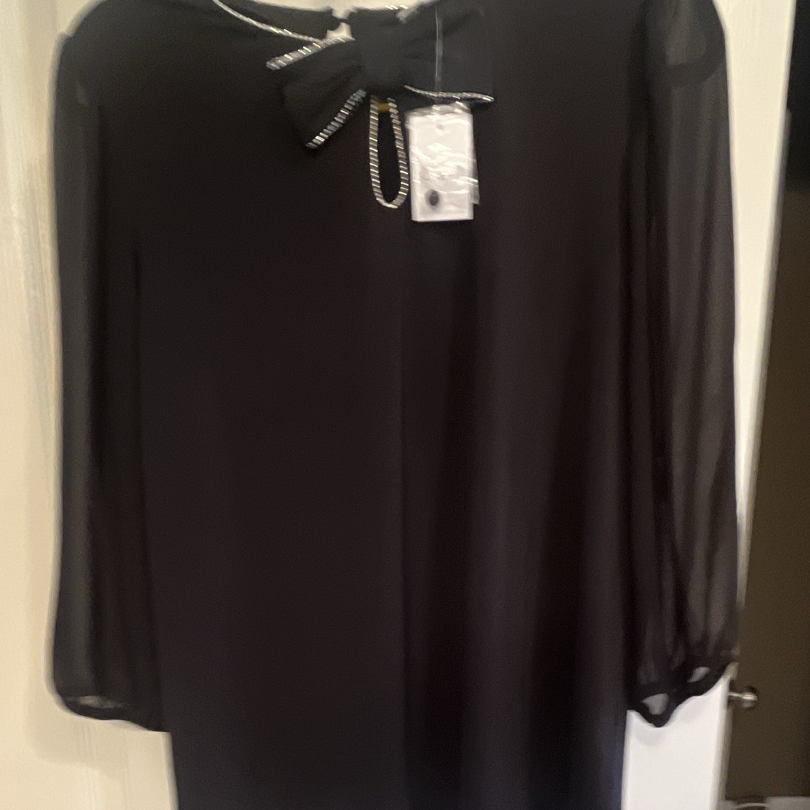 Cato Women’s Black Blouse Lined Bow Crew Neck Long Sleeve M