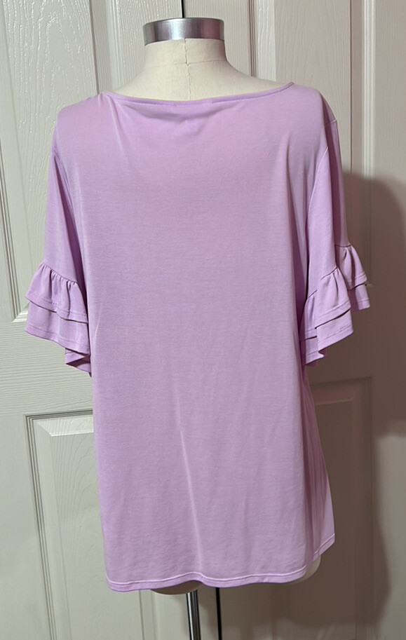 TIME And TRU Womens Light Purple Ruffle Sleeve Pullover Knit Top Blouse 12/14 L