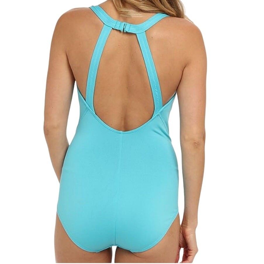 TYR DuraFast Elite Solid Halter ControlFit 1pc Swimsuit Aqua Blue – Size 8 $75
