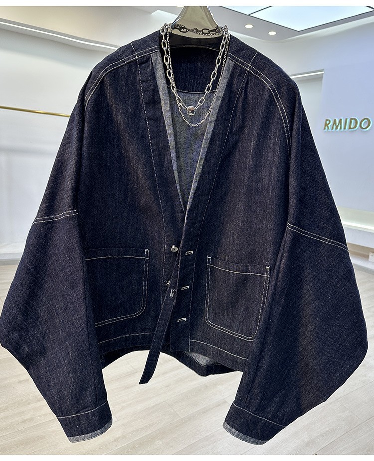 Unisex Japanese Batwing Sleeves Noragi Kimono Cardigan Denim Jeans Jacket Hot