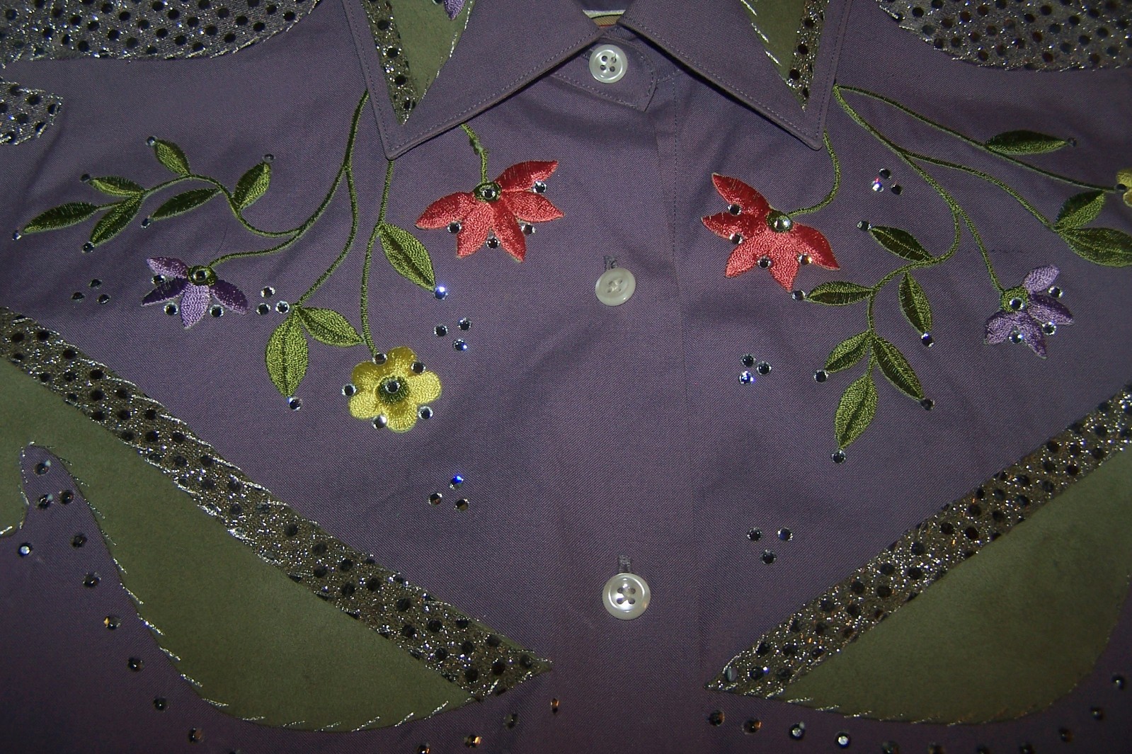 XL Western Custom Embroidered Fringe Rhinestone Cowgirl Boot Rodeo Queen Blouse