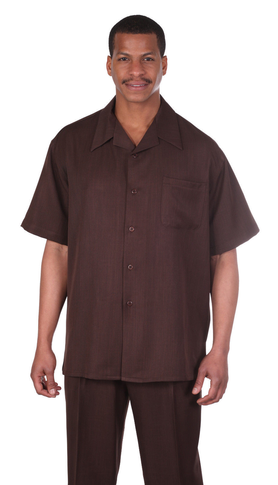 Men’s 2pc Walking Suit Short Sleeve Casual Shirt & Pants Set Solid color 2954