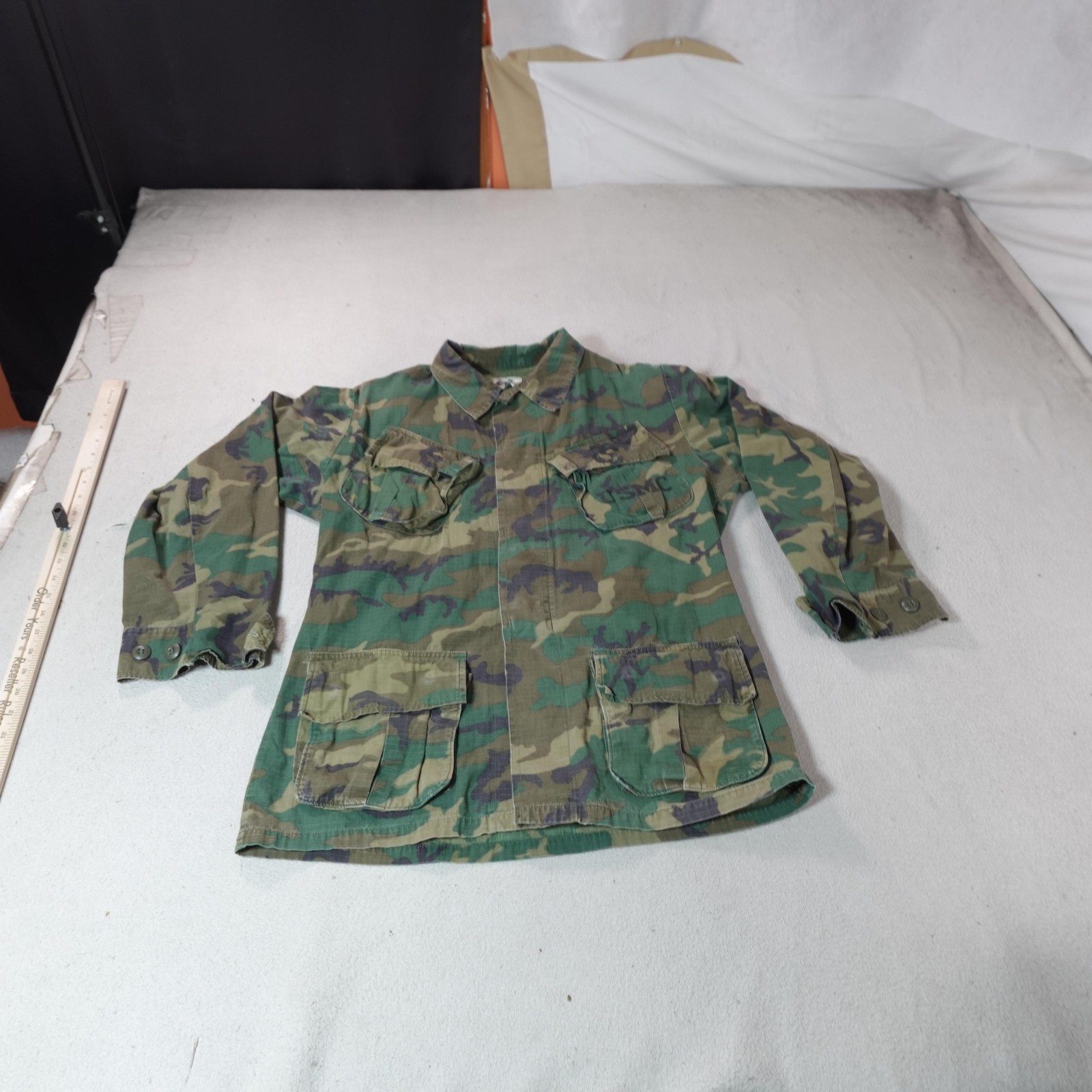 USMC ERDL Jungle Camo Jacket Mens Small Uniform Shirt Slant Pocket Vietnam 70s
