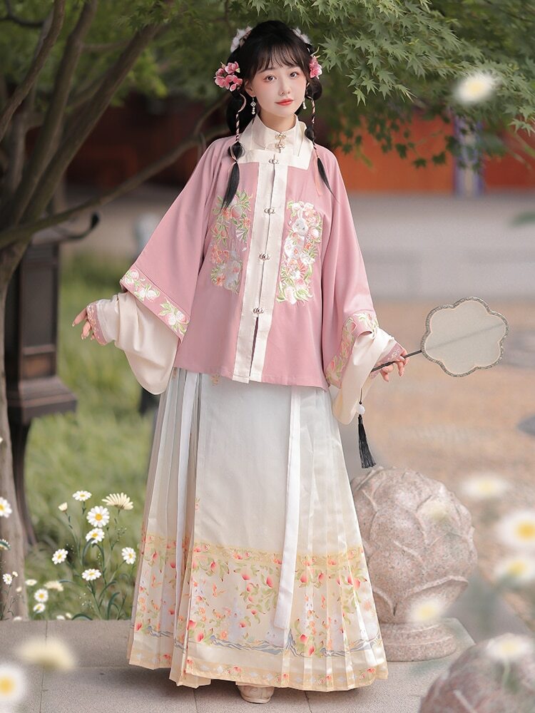 Autumn Hanfu Dress Rabbit Square Collar Top Women Embroidery Princess
