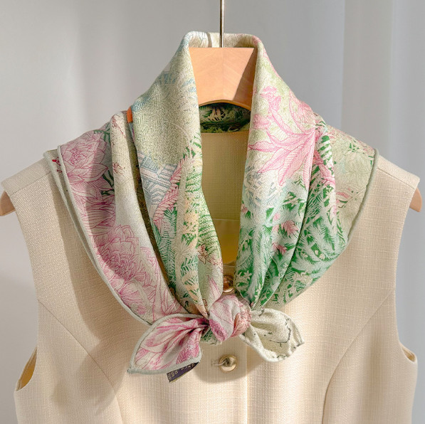 70shmere 30% Silk Bandana Scarf 65cmX65cm Flower Print Nec58ief Shawl wrap