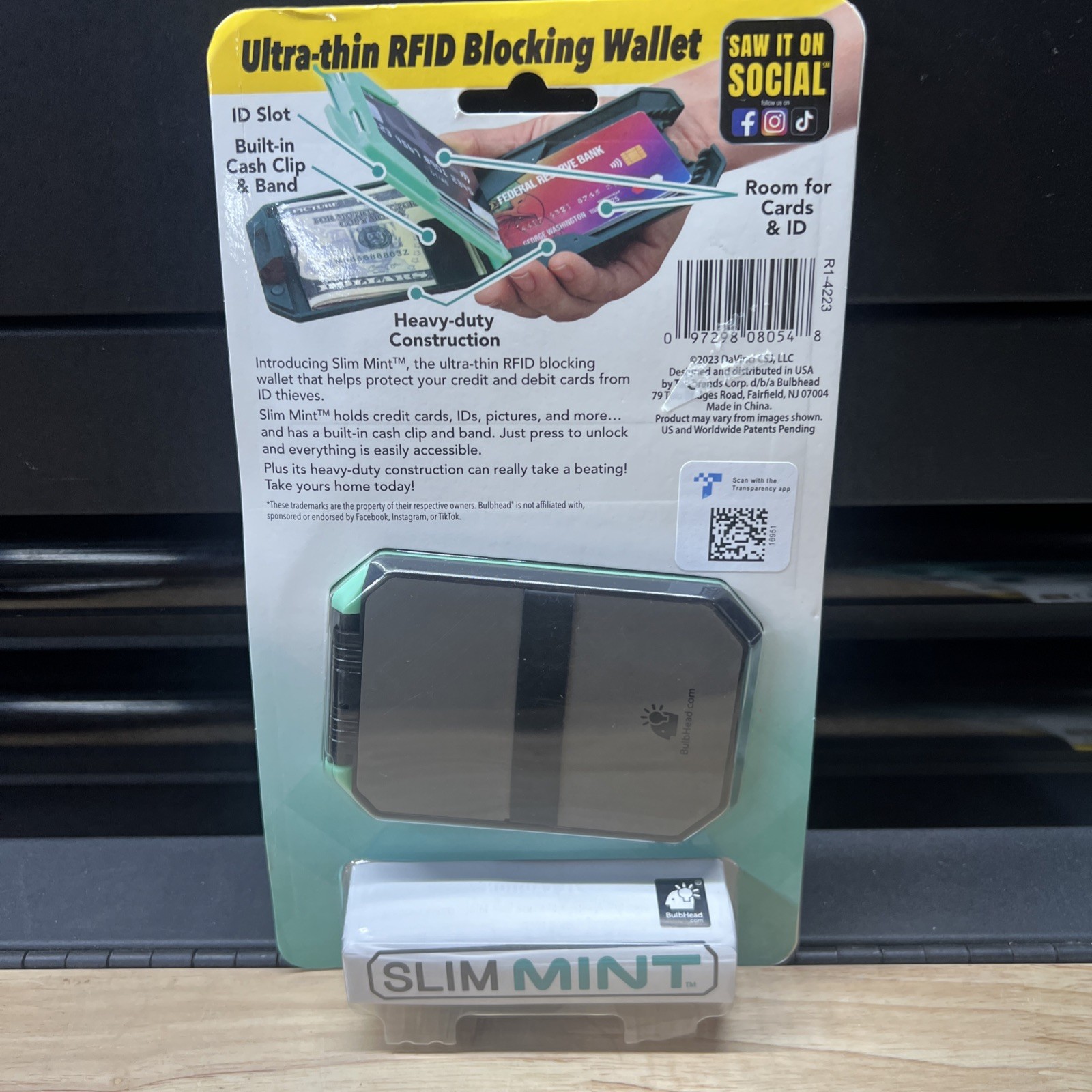 Slim Mint Wallet Ultra-Thin RFID-Blocking, AS-SEEN-ON-TV, ID Theft Protection. F