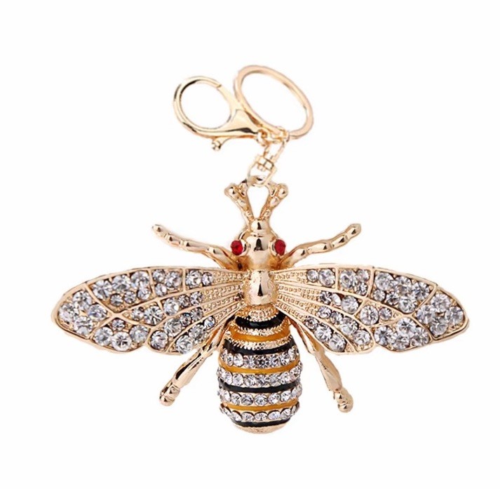 Bumblebee Bag Charm Keychain Gold Tone Rhinestone Charm | Gift-Ready Dust Bag