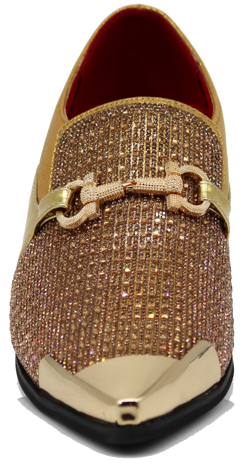 Men’s Gold Rhinestone Dress Shoes Sparkly Glitter Loafers Prom Wedding Party Tux