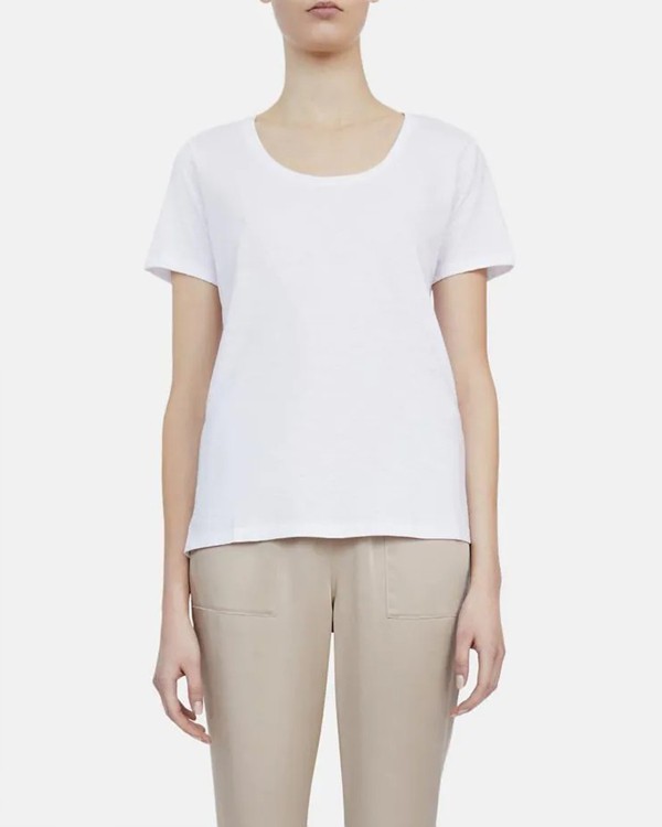 NWT Theory PINATI White U-Neck Scoop Cotton Slub Basic Short Sleeve T-Shirt S
