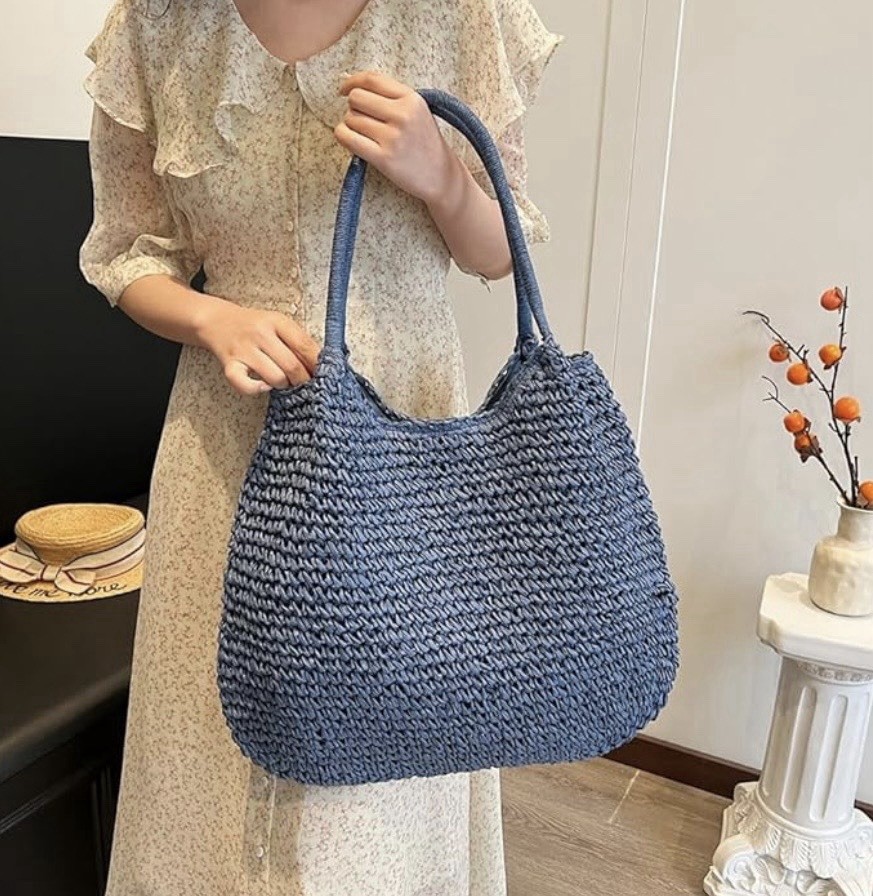 AIZHIYI Straw Beach Bag Black Retro Straw Handbag Hasp Closure Beach Tote