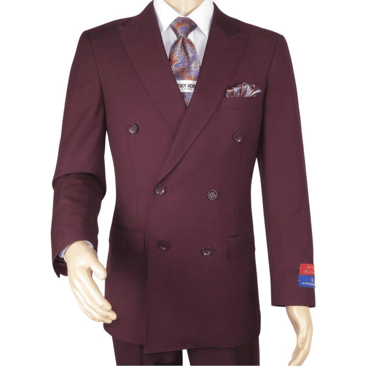 Men Apollo King Double Breasted Suit Classic Peak Lapel Pleated DM29 Burgundy