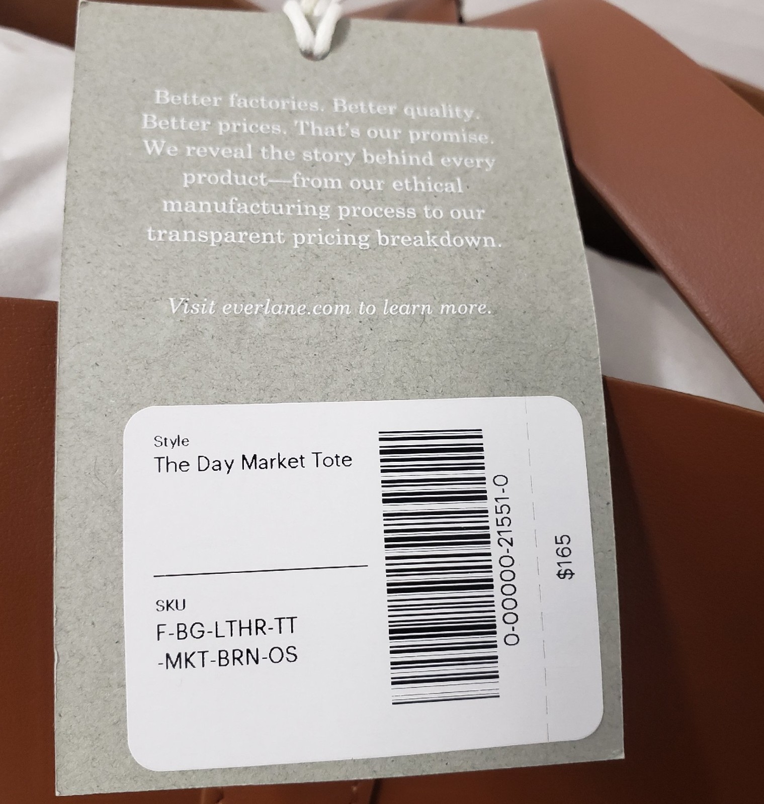 Everlane The Day Market Tote Brown Leather Handbag Made in Italy New With Tags