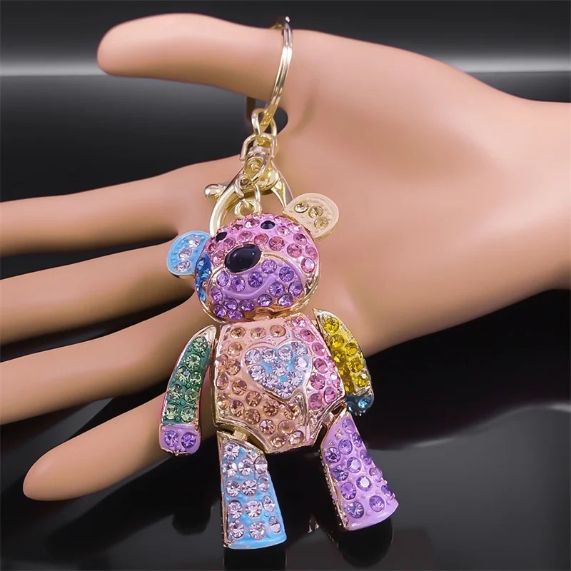 Colorful Crystal Bear Keychain Rhinestone Bag Charm Cute Key Ring Accessory US