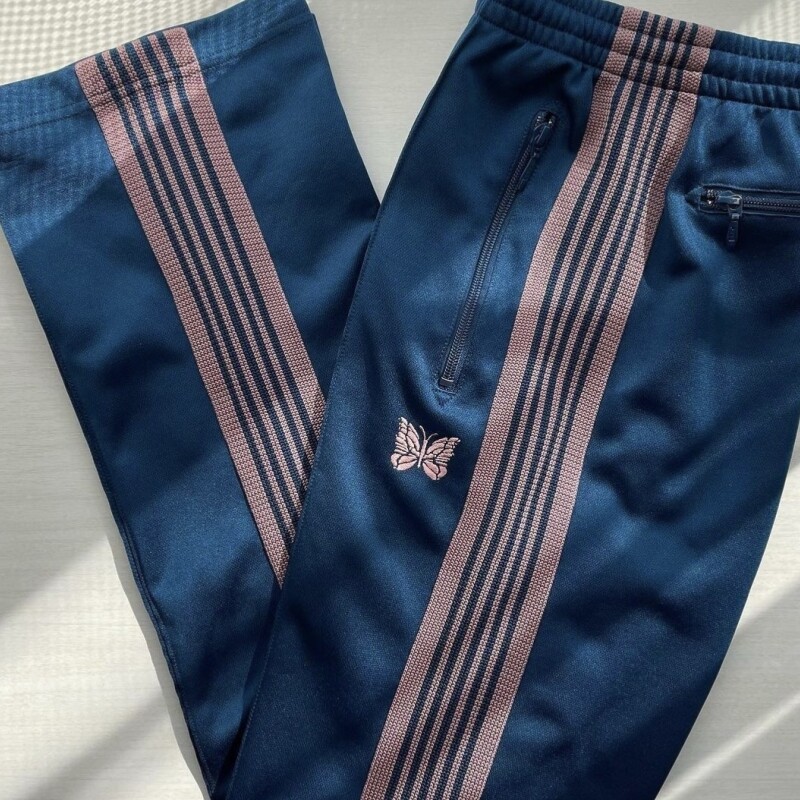 Men Women Quality Black Embroidered Needles Track Pants Classic Stripe Trousers