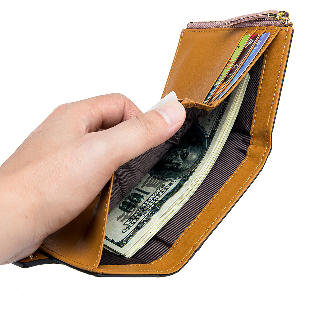 Women Trifold RFID Blocking Leather Clutch Wallet Hasp Card Holder Mini Handbag