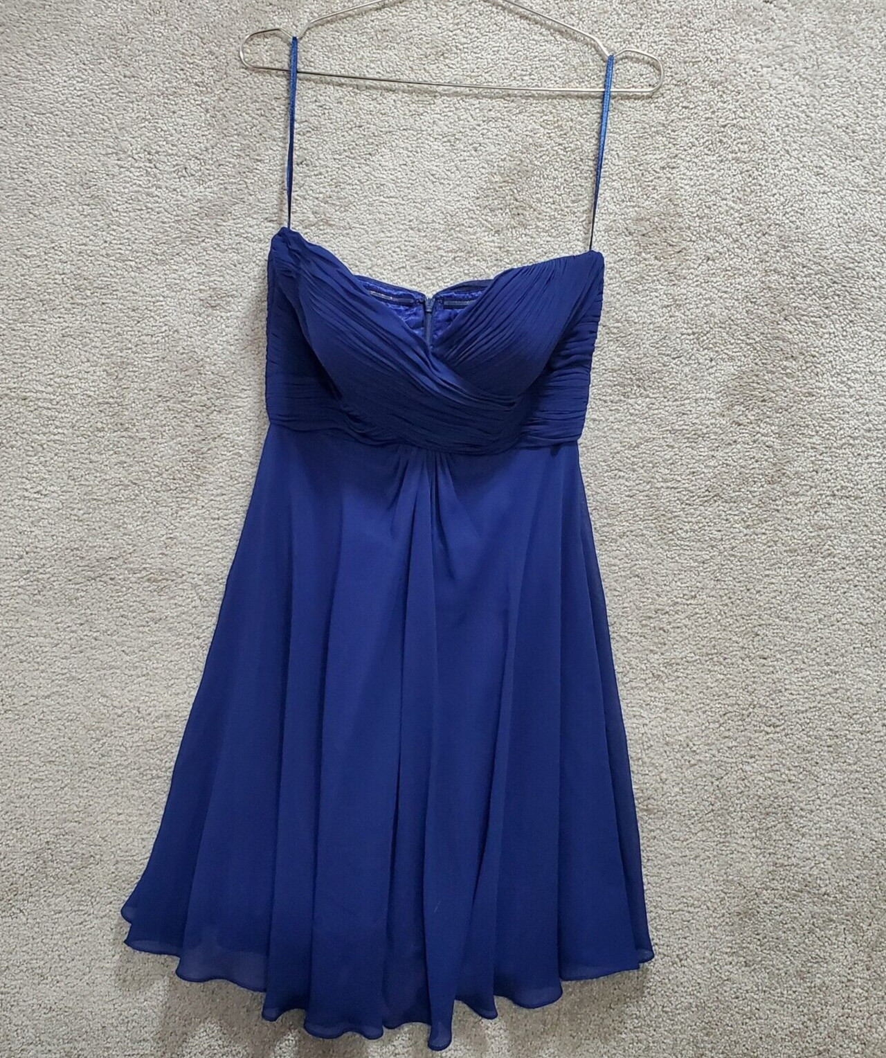 Faviana Fit & Flare Dress Women’s 6 Blue Strapless Ruched Short Cocktail Formal