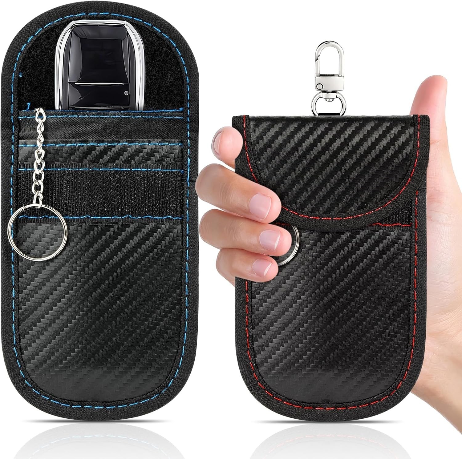 2 Pack Faraday Key Fob Protector Premium Car RFID Signal Blocking Red+Blue Small