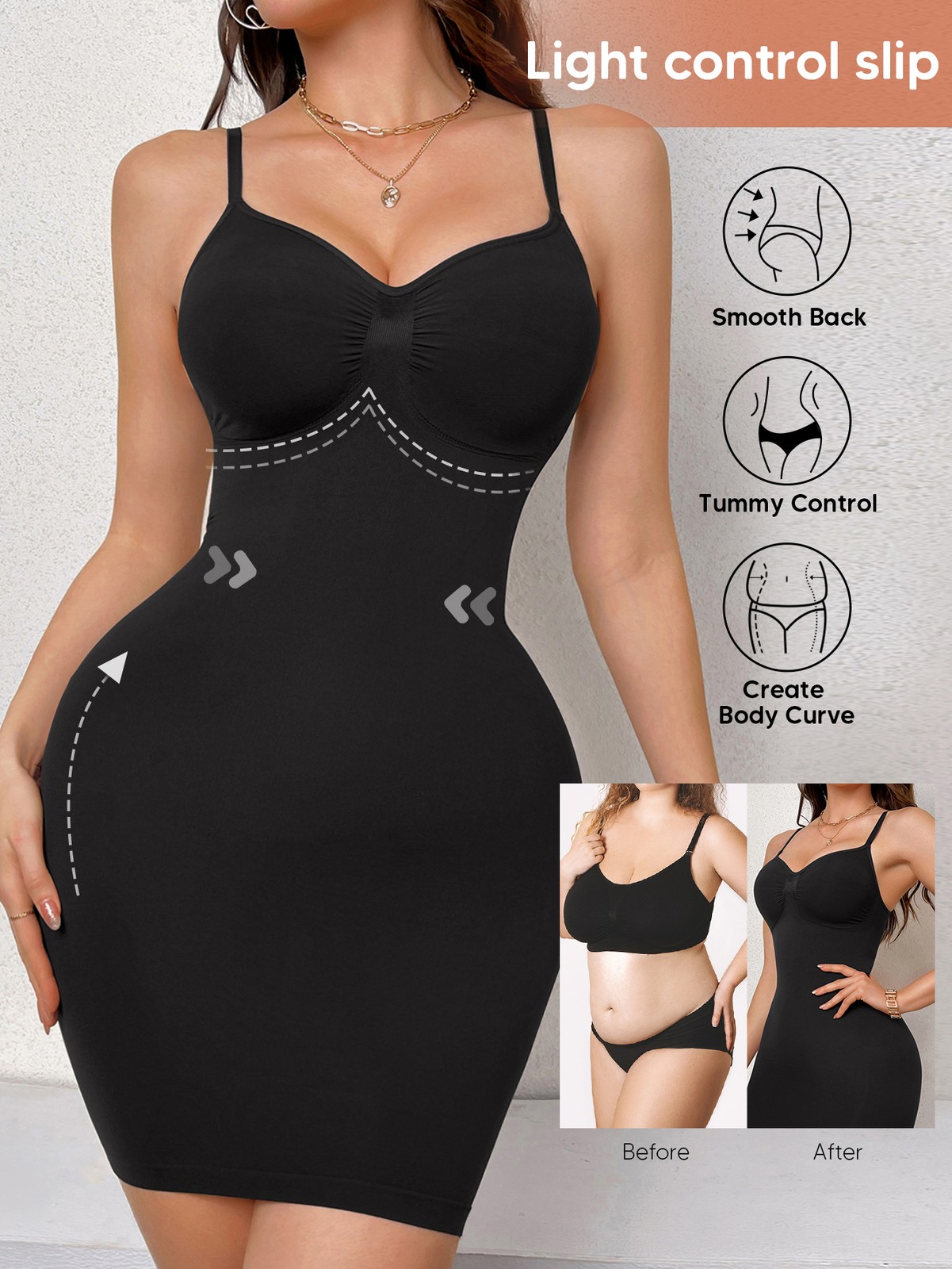 Women Slip Dress Shapewear Firm Tummy Control Full Body Shaper for Under Dresses