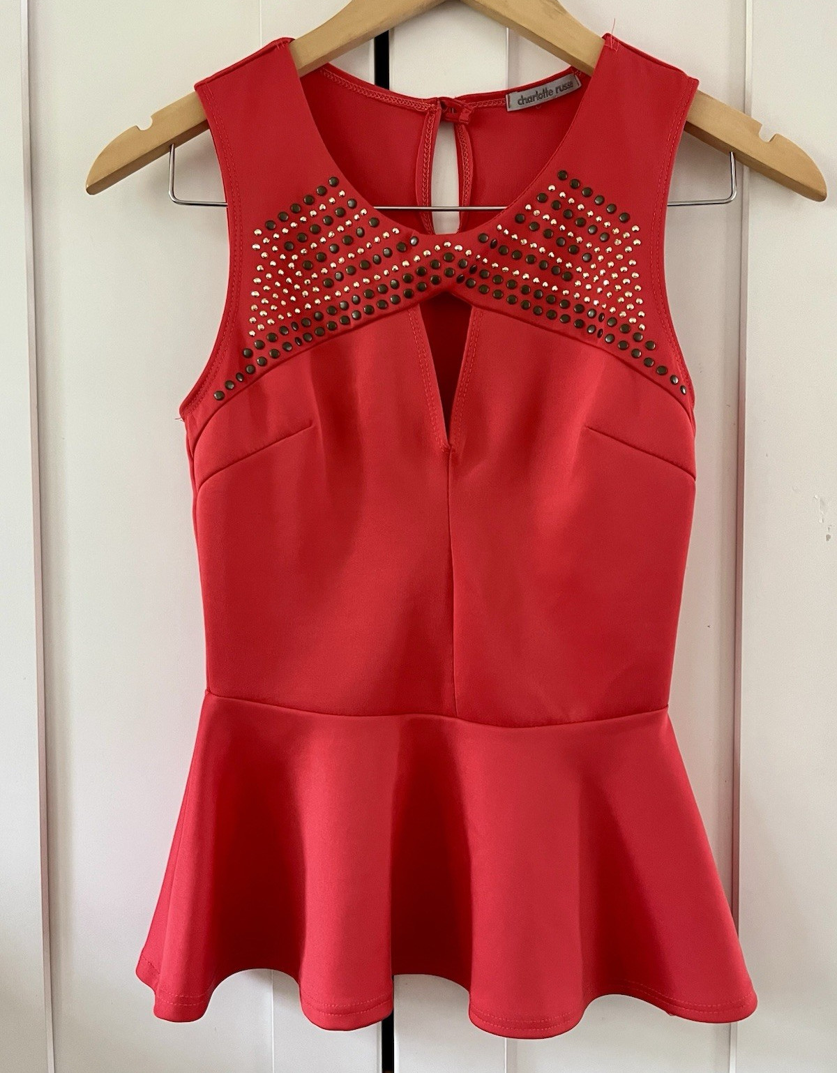 Charlotte Russe Red Peplum Top Studded Y2K Keyhole Neck Size Unknown